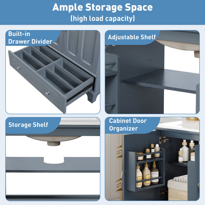 30' Bathroom Vanity with Ceramic Sink, Solid Wood Frame Bathroom Sink