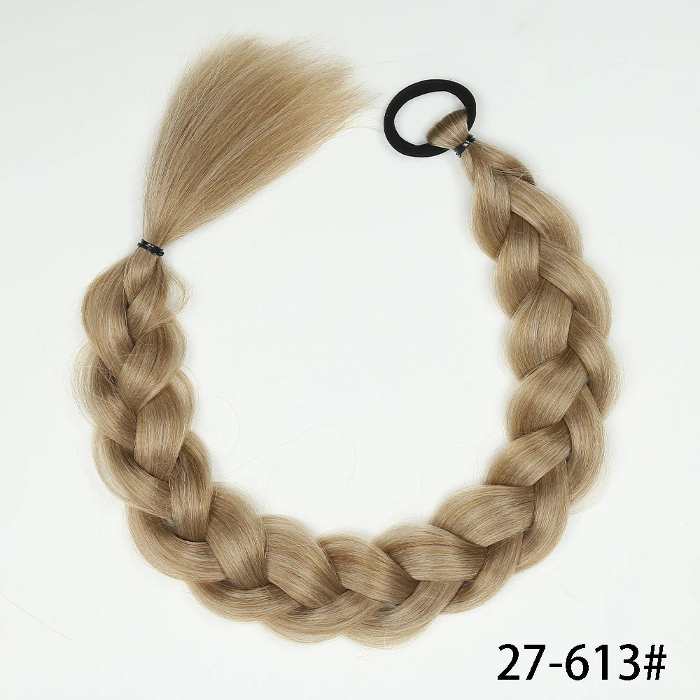 Synthetic Braided Long Ponytail Extensions With Elastic Band 24 34 Inch Blonde Braids Pony Tail Hair Accessories For Party Daily