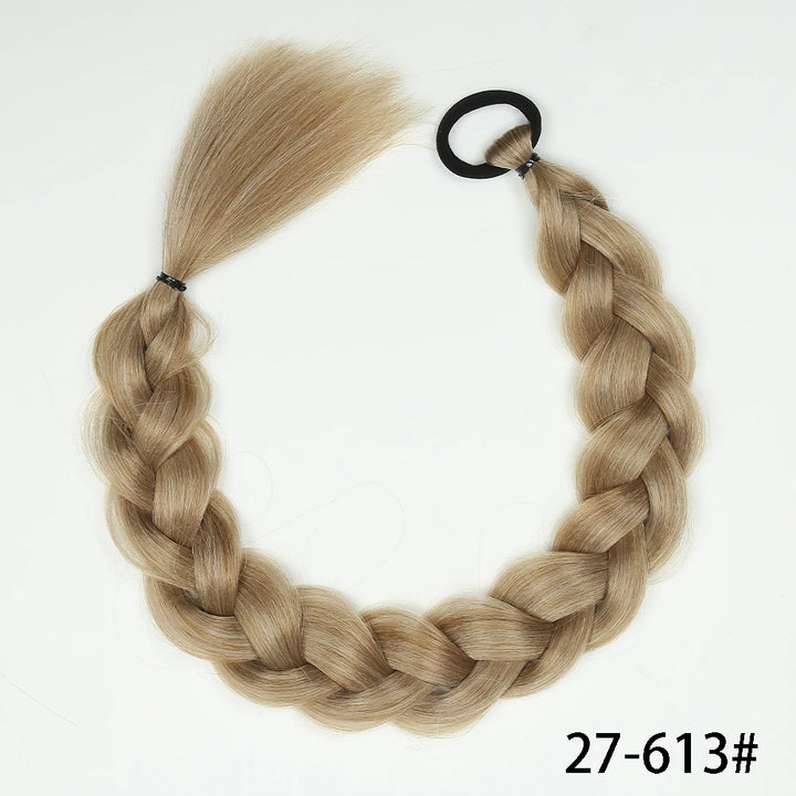 Synthetic Braided Long Ponytail Extensions With Elastic Band 24 34 Inch Blonde Braids Pony Tail Hair Accessories For Party Daily