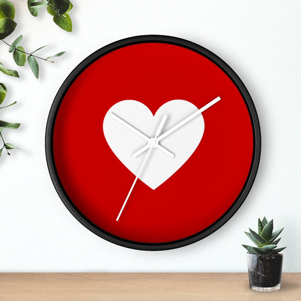 Wall Clock, Red And White Heart Print