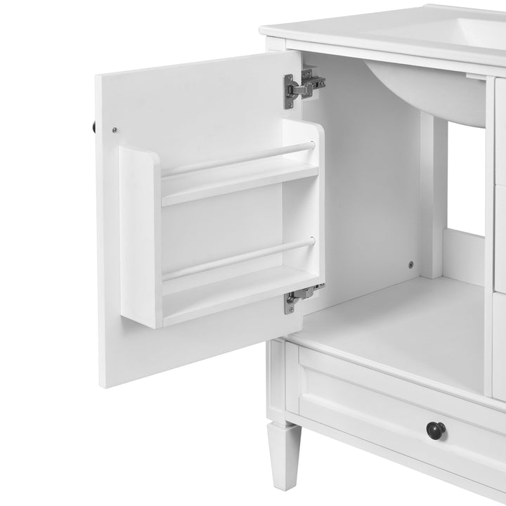 30 Inch Bathroom Vanity with Ceramic Sink, White Bathroom with 3