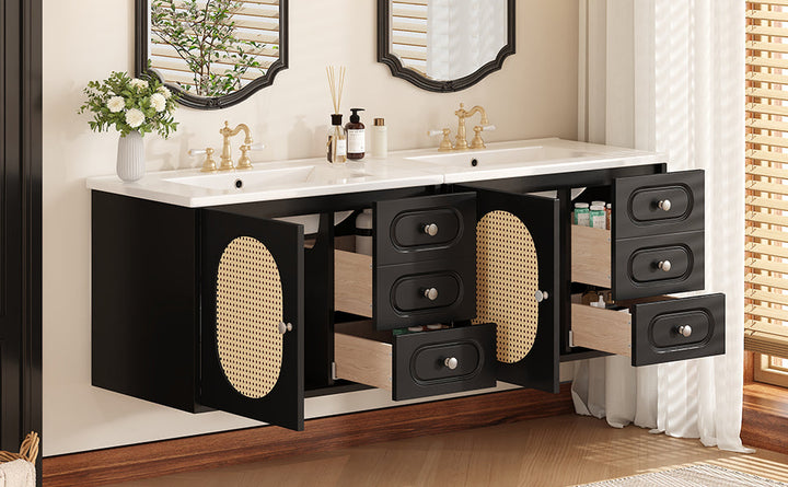 30' Bathroom Vanity with Ceramic Sink, Mid-Century Bathroom Vanity