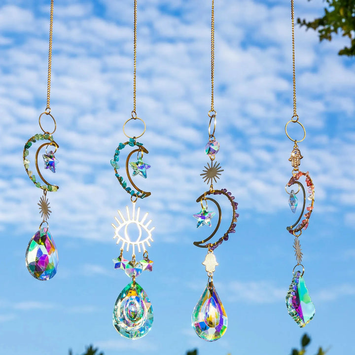 Moon Suncatcher Crystal Prism Sun Catcher Rainbow Maker Hanging Garden Decoration Moon Dream Catcher Window Decors 2024 New In