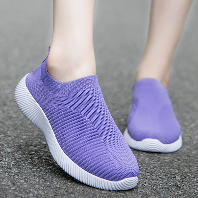 Women's Sneakers Breathable Solid Color Mesh Woven Outdoor Lightweight Low Top Walking Running Sports Socks Tennis Shoes