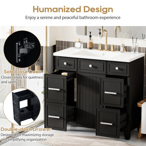 36  Bathroom Vanity Cabinet With Sink Top Combo Set , Black ,Single
