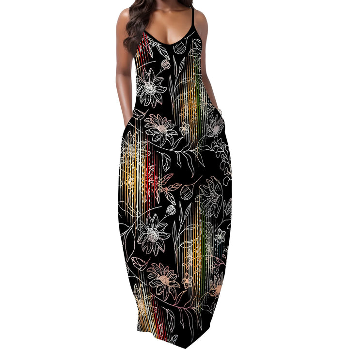Elegant Floral Abstract Print Maxi Dress for Women Spaghetti Strap Summer Look