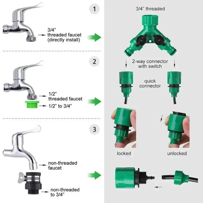Micro Drip Irrigation System Portable 20M Automatic Watering with Adjustable Drippers Misting Watering Kits Garden Hose