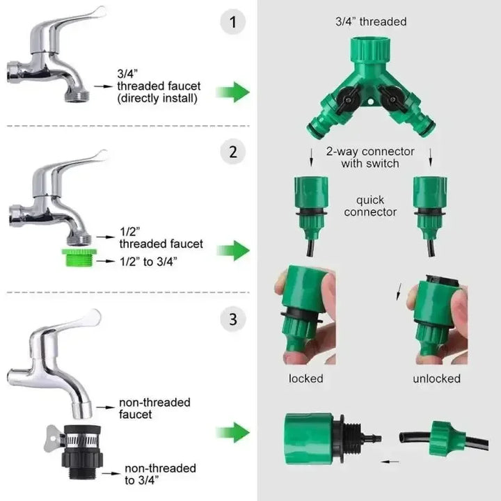 Micro Drip Irrigation System Portable 20M Automatic Watering with Adjustable Drippers Misting Watering Kits Garden Hose
