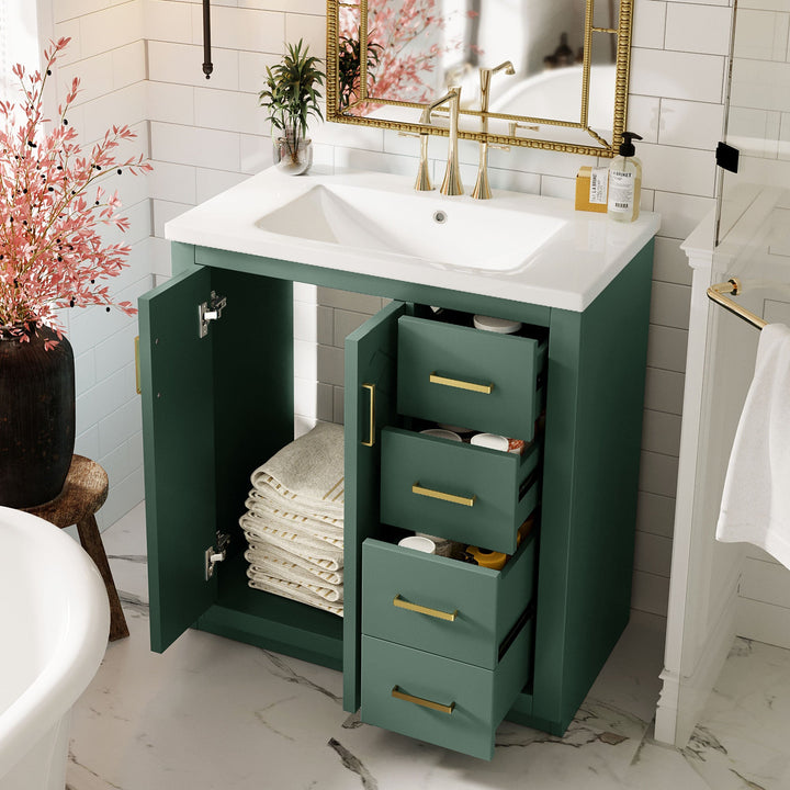 30'' Bathroom Vanity with Ceramic Sink Combo, Solid Wood Frame