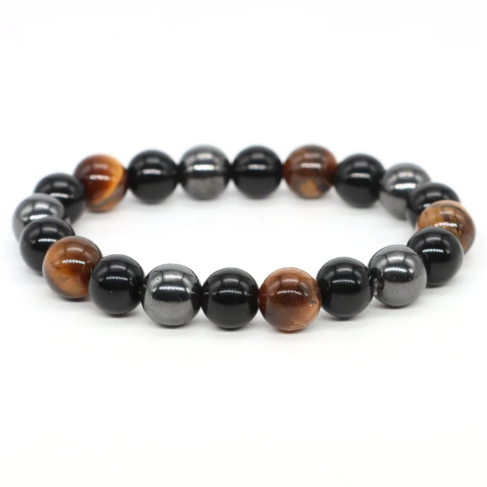 Triple Protection Bracelet Natural Hematite Obsidian Tiger Eye Stone Beads Bracelets Magnetic Health Weight Loss Women Jewelry