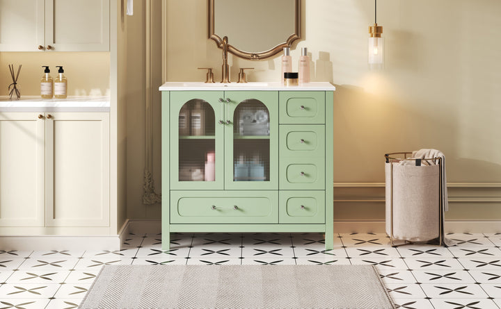 36' Bathroom Cabinet with Waffle Texture Doors, Bathroom Vanity with