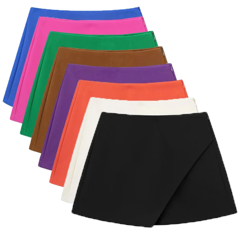 MUJER Women's Shorts Fashion High Waist Shorts Skirts Woman Zip Asymmetric Skirts Shorts 2025 Summer Black White Mini Shorts
