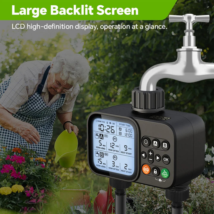 2-Outlet Water Timer Automatic Timed Irrigation System Outdoor Home Garden Lawn Greenhouse Sprinkler Tool