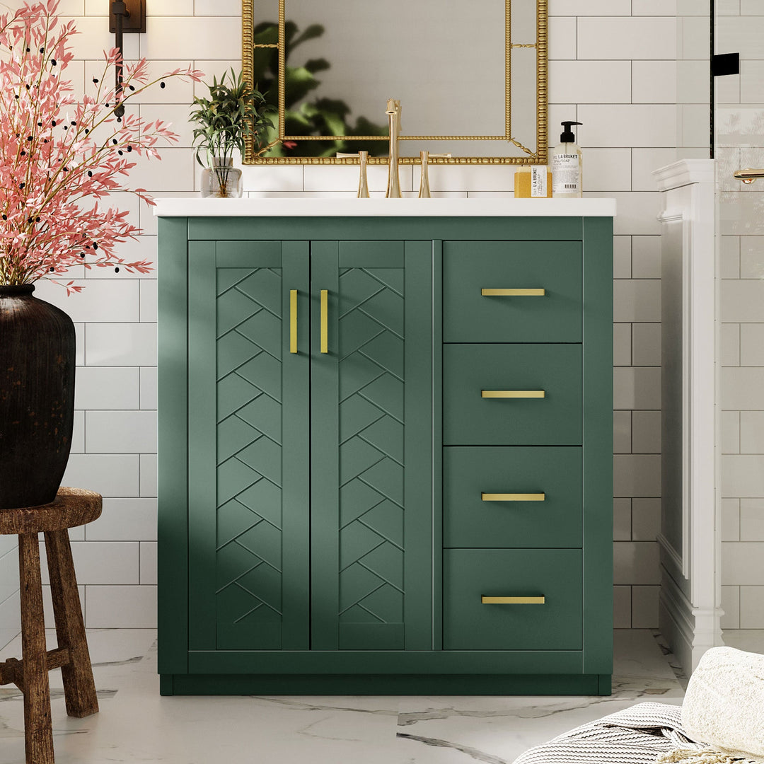 30'' Bathroom Vanity with Ceramic Sink Combo, Solid Wood Frame