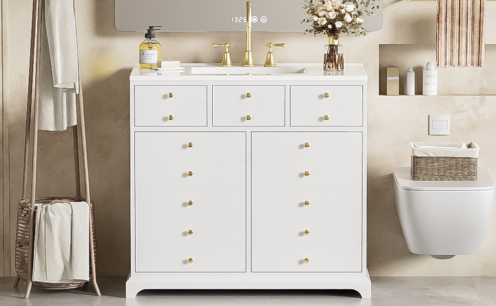 36'' Bathroom Vanity with Ceramic Sink Combo, Solid Wood Frame