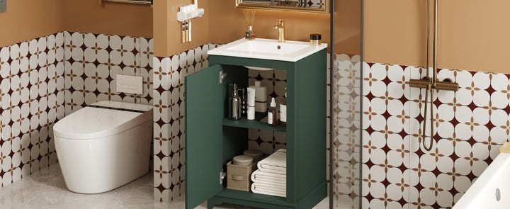 20-inch Bathroom Vanity with Ceramic Sink, Freestanding Single Vanity