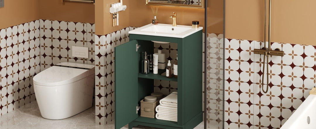 20-inch Bathroom Vanity with Ceramic Sink, Freestanding Single Vanity