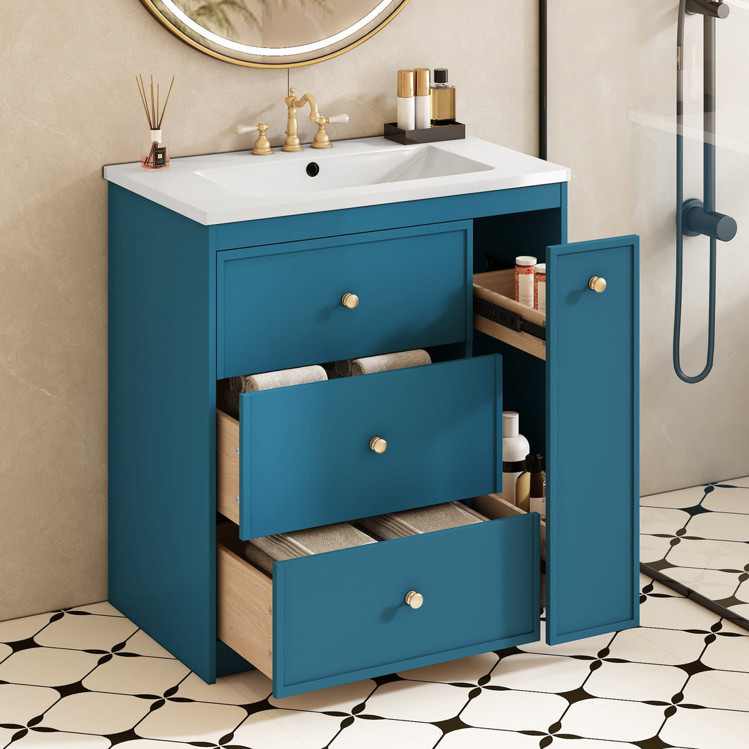 30'' Bathroom Vanity with Ceramic Sink Combo, Free Standing Single