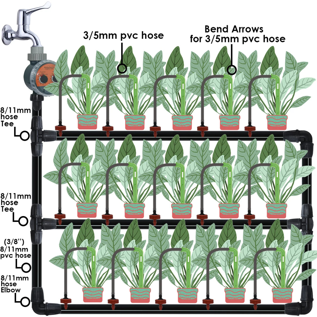 KESLA Garden 2L/H Drip Irrigation Watering Saving System Kit Drop by Drop Drippers 3/5mm Hose for Plant Potted Bonsai Vegetables