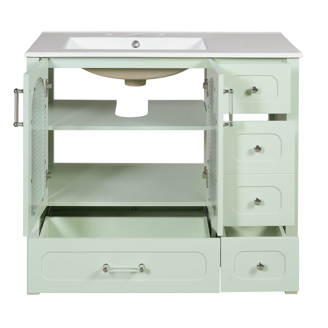 36' Bathroom Cabinet with Waffle Texture Doors, Bathroom Vanity with