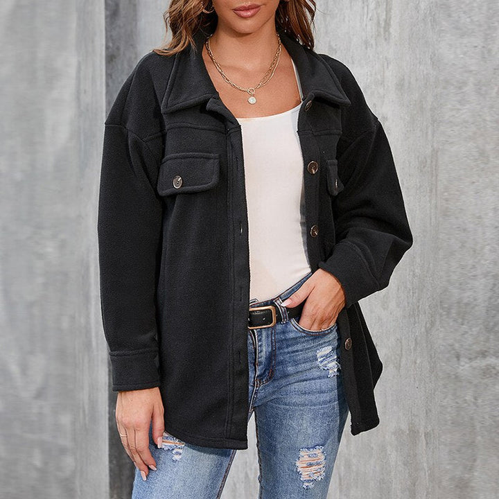 Casual Plush Jackets Fashion Turn-down Collar Buttons Cardigan