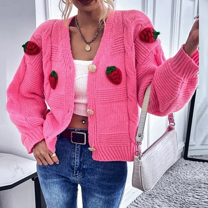 Single-breasted Knitted Coats Sweet Pink Cardigan Tops