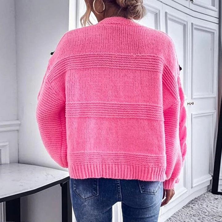 Single-breasted Knitted Coats Sweet Pink Cardigan Tops