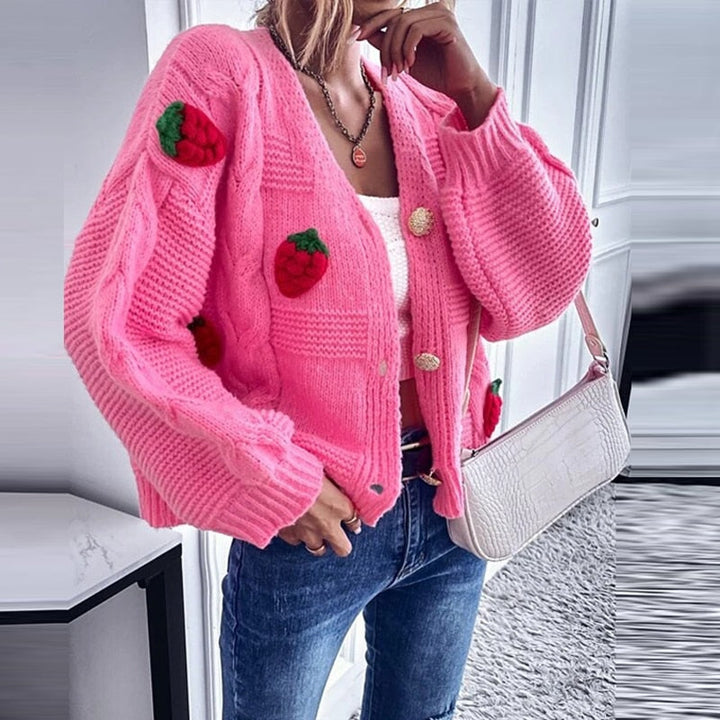 Single-breasted Knitted Coats Sweet Pink Cardigan Tops