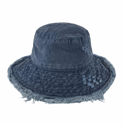 Wide Brim Frayed Bucket Hat