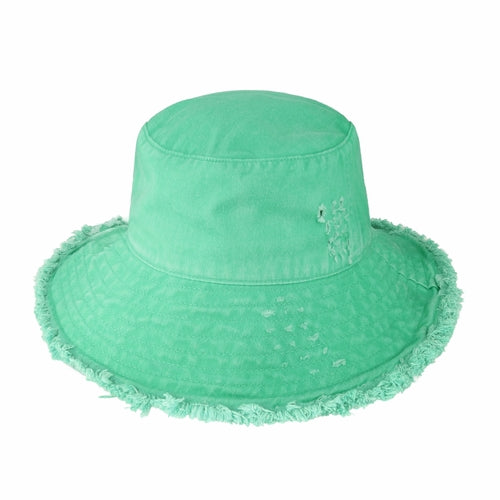 Wide Brim Frayed Bucket Hat