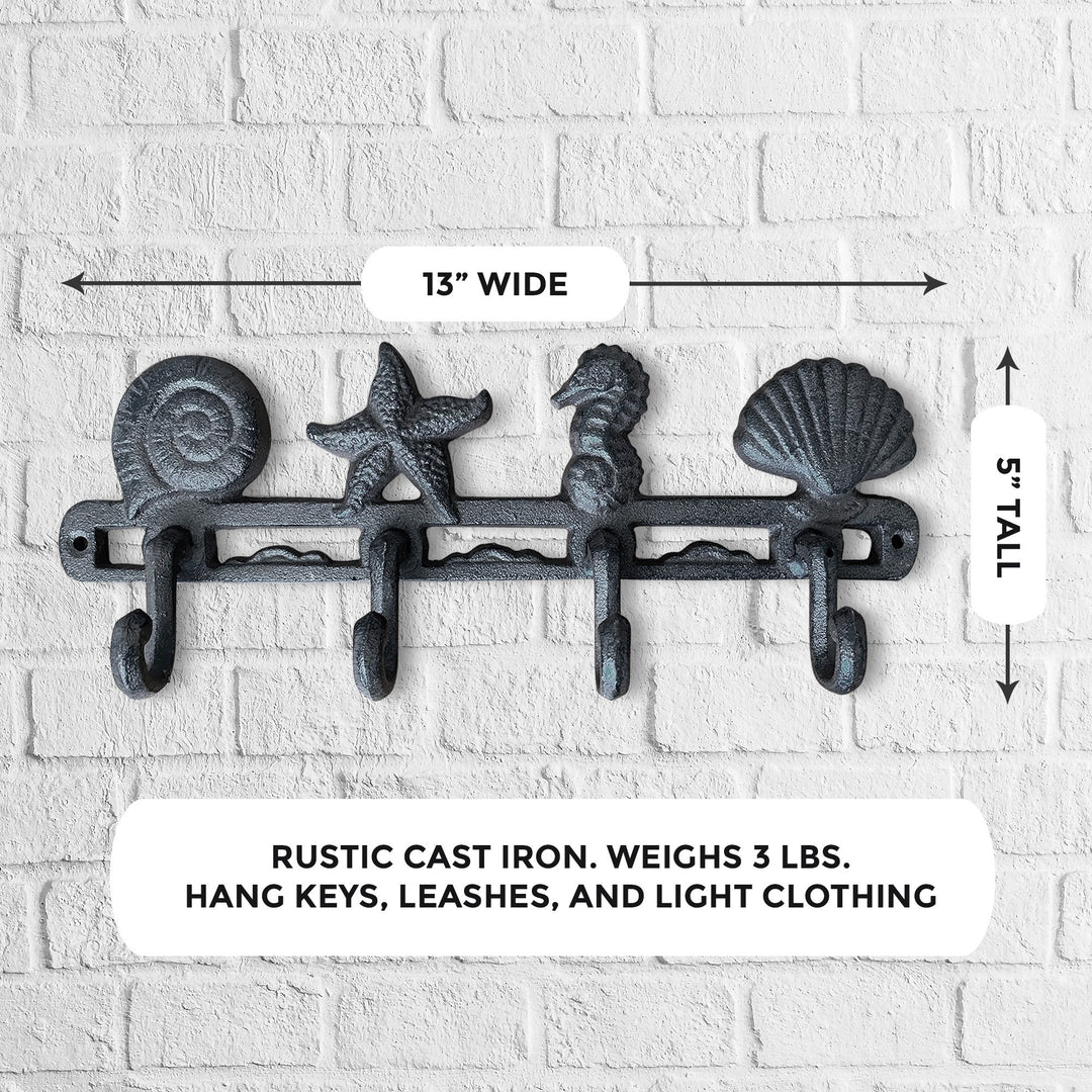 Cast Iron Seashell Wall Hooks, 13”