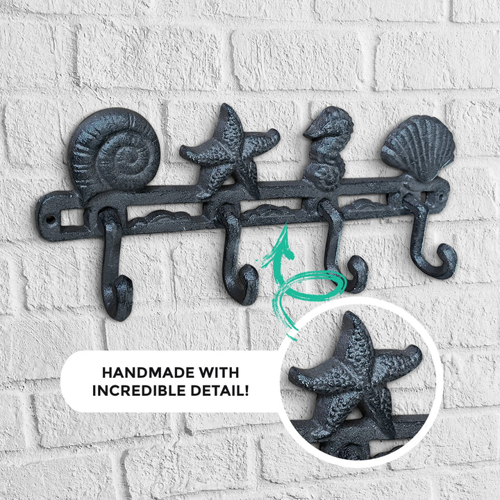 Cast Iron Seashell Wall Hooks, 13”