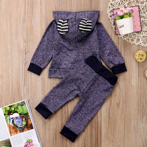Casual Newborn Baby Boys 3D Ear Hooded Tops Pants