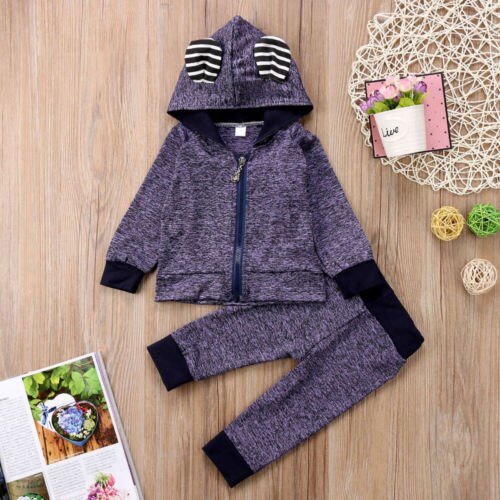 Casual Newborn Baby Boys 3D Ear Hooded Tops Pants