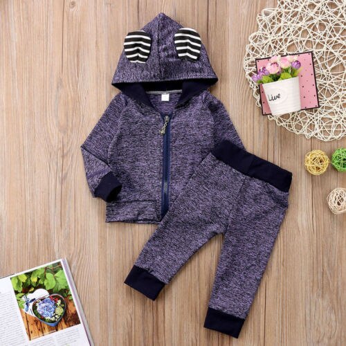 Casual Newborn Baby Boys 3D Ear Hooded Tops Pants