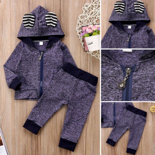 Casual Newborn Baby Boys 3D Ear Hooded Tops Pants