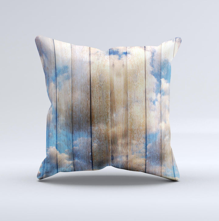 Cloudy Wood Planks Ink-Fuzed Decorative Throw Pillow