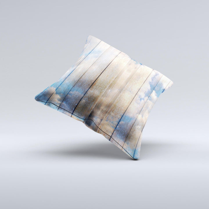 Cloudy Wood Planks Ink-Fuzed Decorative Throw Pillow
