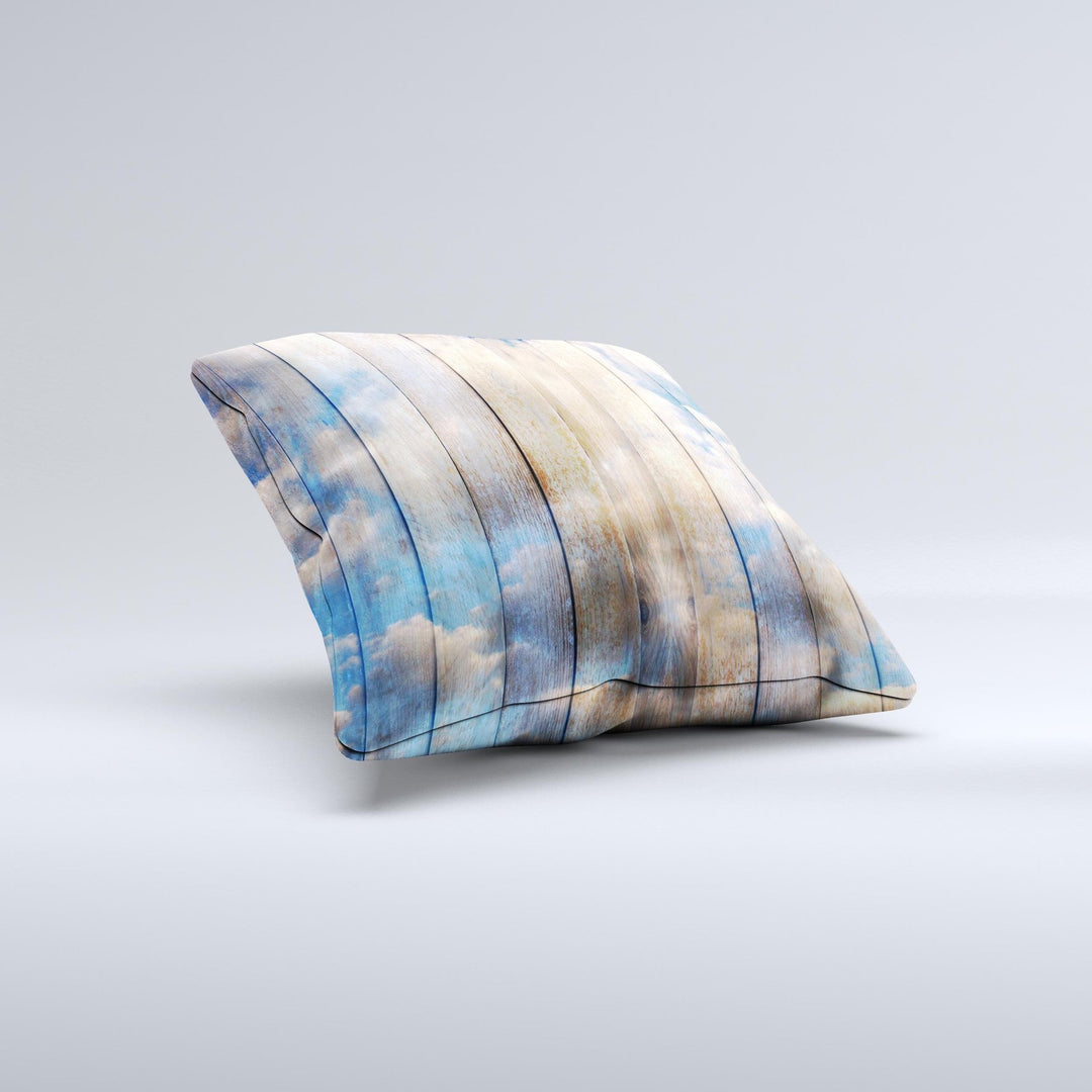 Cloudy Wood Planks Ink-Fuzed Decorative Throw Pillow