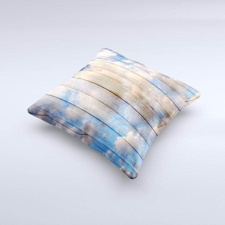 Cloudy Wood Planks Ink-Fuzed Decorative Throw Pillow