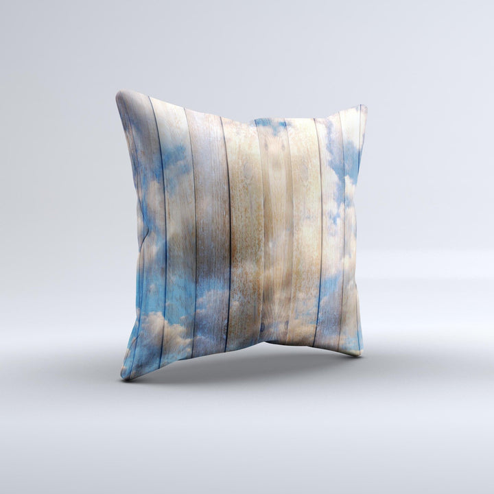 Cloudy Wood Planks Ink-Fuzed Decorative Throw Pillow