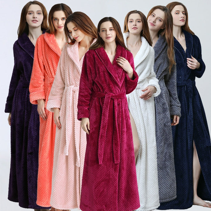 Women Winter Extra Long Robe Soft Warm Plus Size Flannel Peignoir Preg