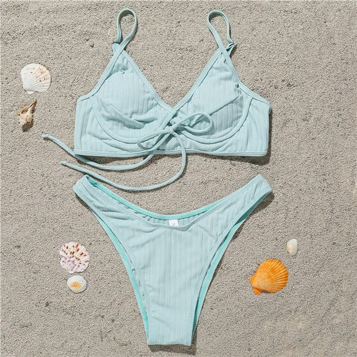 Elegant Sexy Bikini Set Ribbed Women's Swimsuit