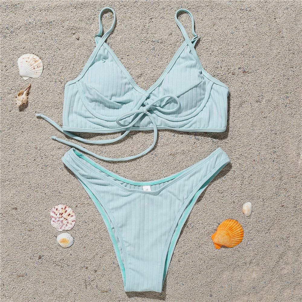 Elegant Sexy Bikini Set Ribbed Women's Swimsuit