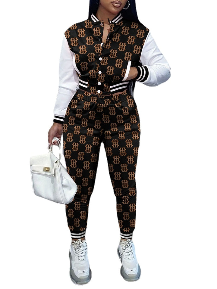 Fashion Women Set Baseball Suit Winter Spring Printing Casual