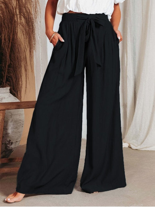 Belt Elastic Wide Leg Long Pants