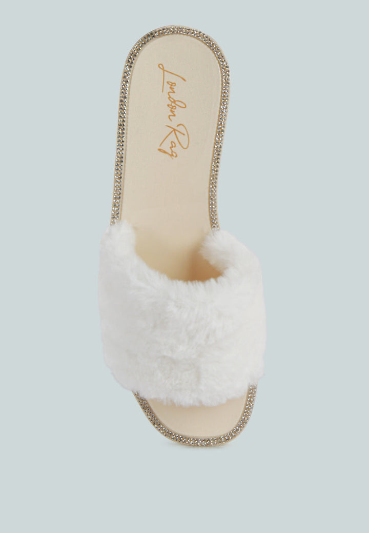 geese faux fur diamante detail jelly flats