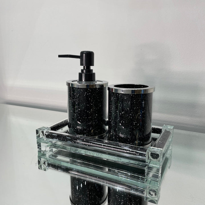 Soap Dispenser and Toothbrush Holder with Tray, Black Crushed Diamond