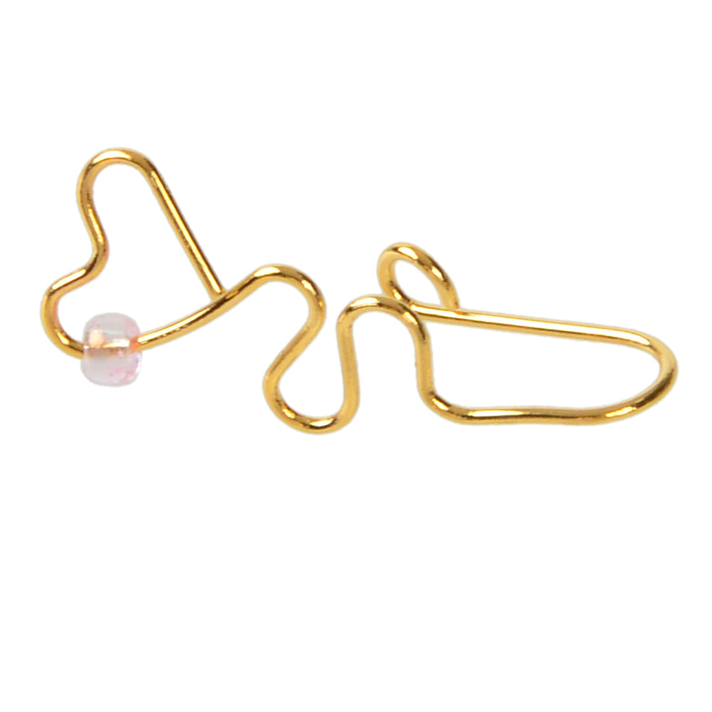 Lip Ear Fake Gold Heart Nose Rings Studs Bead Clip On Nose Hoop