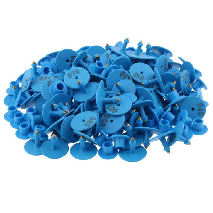 1-100 Cattle Number Ear Tags Set - Round Blue Pig Sheep Goat Livestock